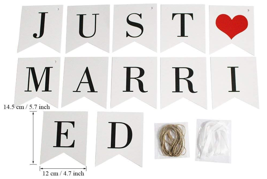 Just Married Car Decorations, JUST MARRIED Banner Wedding Bunting, Mr and  Mrs